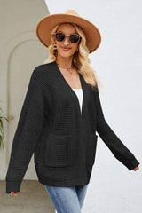 Open Front Raglan Sleeve Pocketed Cardigan - Trendsi - Flyclothing LLC