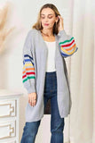 Double Take Multicolored Stripe Open Front Longline Cardigan - Trendsi - Flyclothing LLC
