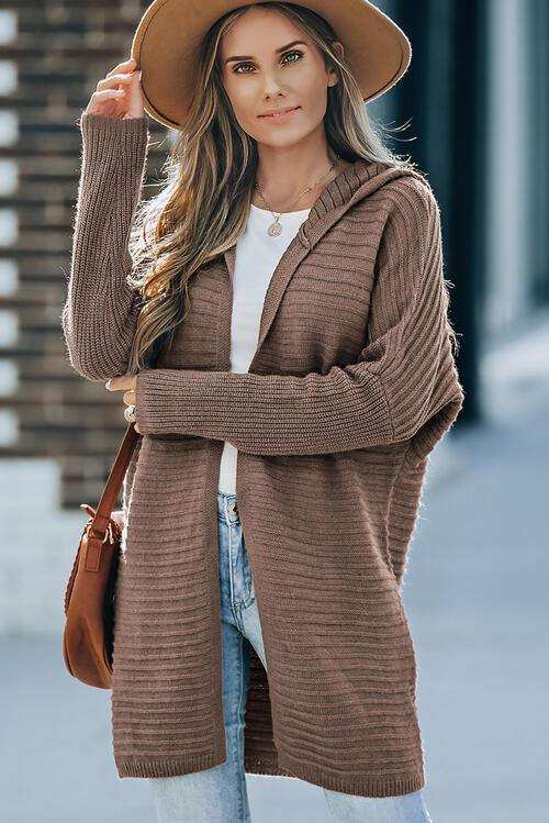 Open Front Longline Hooded Cardigan - Trendsi - Flyclothing LLC