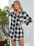 Plaid Lapel Collar Shirt Dress - Trendsi