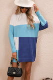 Color Block Mock Neck Dropped Shoulder Sweater Dress - Trendsi - Flyclothing LLC