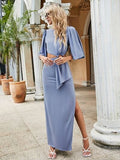 Cutout Slit Round Neck Half Sleeve Dress - Trendsi