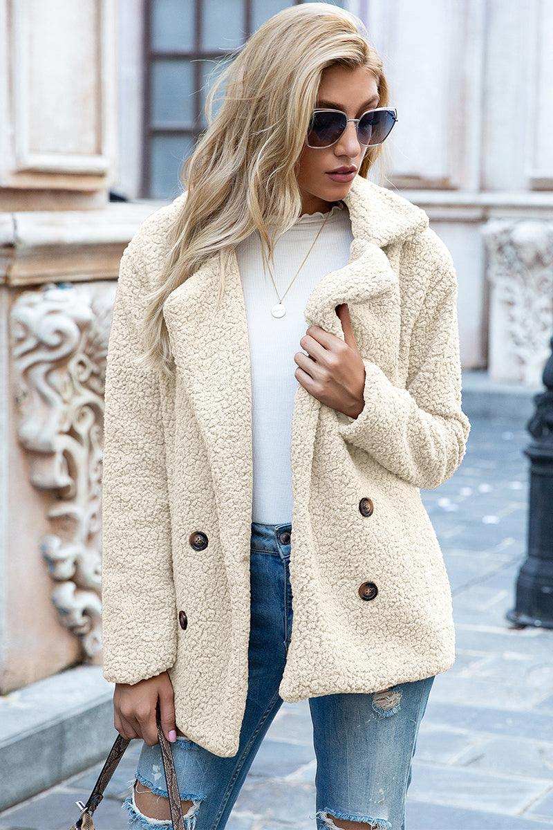 Full Size Lapel Collar Sherpa Coat - Trendsi - Flyclothing LLC