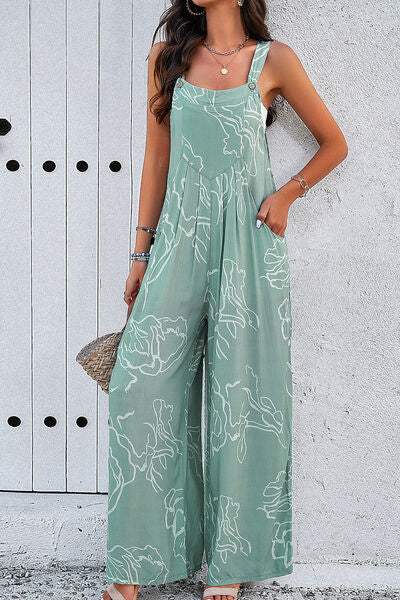Printed Wide Strap Jumpsuit with Pockets - Trendsi - Flyclothing LLC