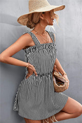 Striped Frill Trim Square Neck Dress - Trendsi - Flyclothing LLC