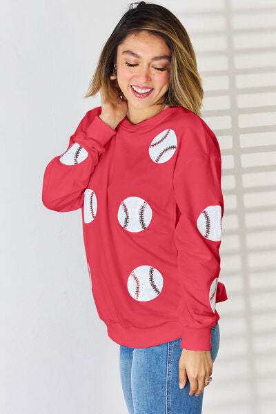 Sequin Ball Round Neck Dropped Shoulder Sweatshirt - Trendsi - Flyclothing LLC