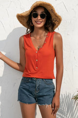 Buttoned Deep V Tank - Trendsi - Flyclothing LLC
