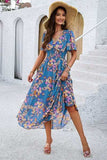Smocked Floral V-Neck Short Sleeve Dress - Trendsi - Flyclothing LLC