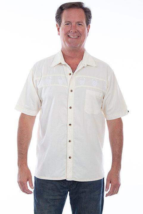 Scully Leather Ivory Distressed Skull Embroidered Shirt - Scully Leather - Flyclothing LLC