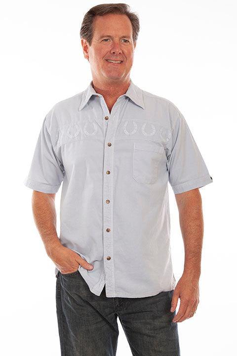 Scully Leather Ice Grey Horse Shoe Embroidered Shirt - Flyclothing LLC