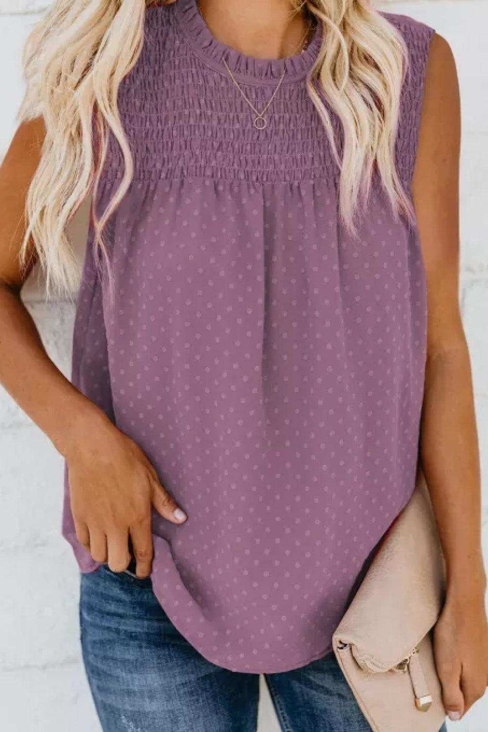 Smocked Tie Back Frill Trim Tank - Trendsi - Flyclothing LLC