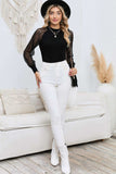 Round Neck Semi-Sheer Sleeve Blouse - Trendsi - Flyclothing LLC