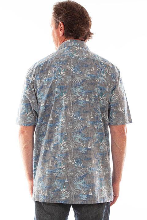 Scully Leather Grey S/S Palm Trees & Sail Boats Shirt - Scully Leather