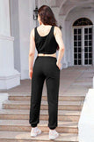 Waffle-Knit Cropped Tank and Drawstring Pants Set - Trendsi - Flyclothing LLC