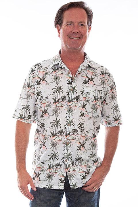 Scully Leather White S/S Palm Trees Shirt - Flyclothing LLC