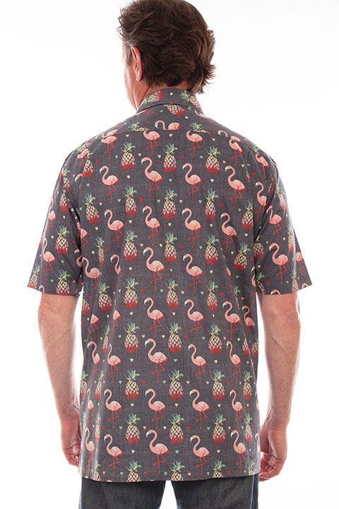 Scully Leather 100% Cotton Black S/S Flamingos & Pineapples Shirt - Scully Leather