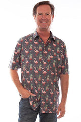 Scully Leather 100% Cotton Black S/S Flamingos & Pineapples Shirt - Scully Leather