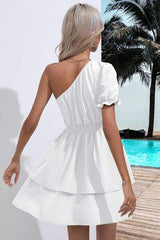 Layered Single Shoulder Flounce Sleeve Mini Dress - Trendsi - Flyclothing LLC