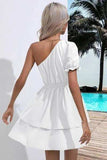 Layered Single Shoulder Flounce Sleeve Mini Dress - Trendsi - Flyclothing LLC