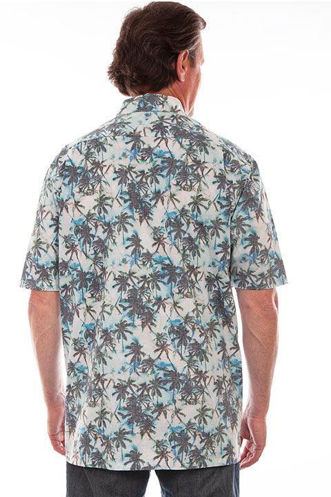 Scully Leather White-Turquoise S/S Palm Trees Shirt - Scully Leather
