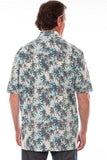 Scully Leather White-Turquoise S/S Palm Trees Shirt - Scully Leather