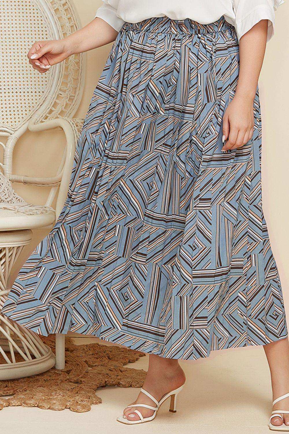 Plus Size Geometric Pleated Skirt - Trendsi - Flyclothing LLC