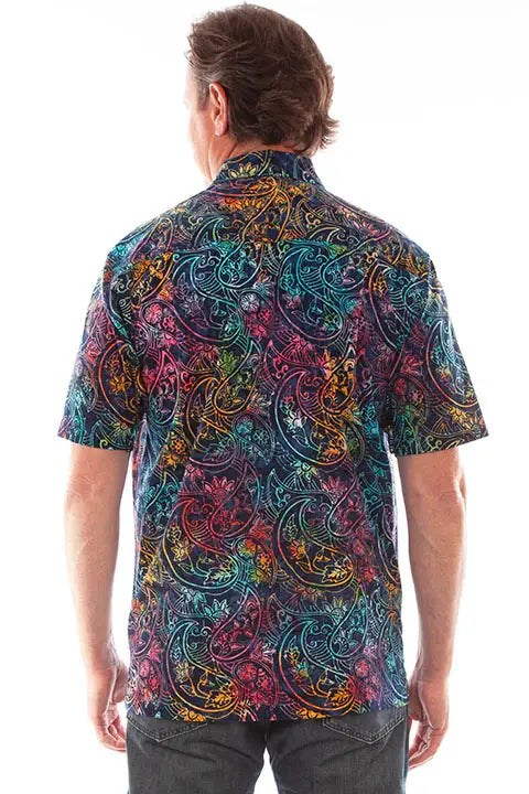 Scully Leather Farthest Point Dark Blue S/S Batik Paisley/Flowers - Scully Leather - Flyclothing LLC
