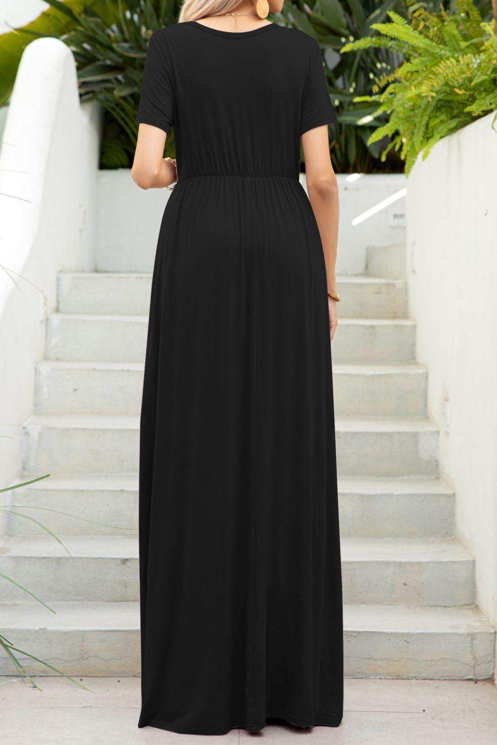 Round Neck Maxi Tee Dress with Pockets - Trendsi - Flyclothing LLC