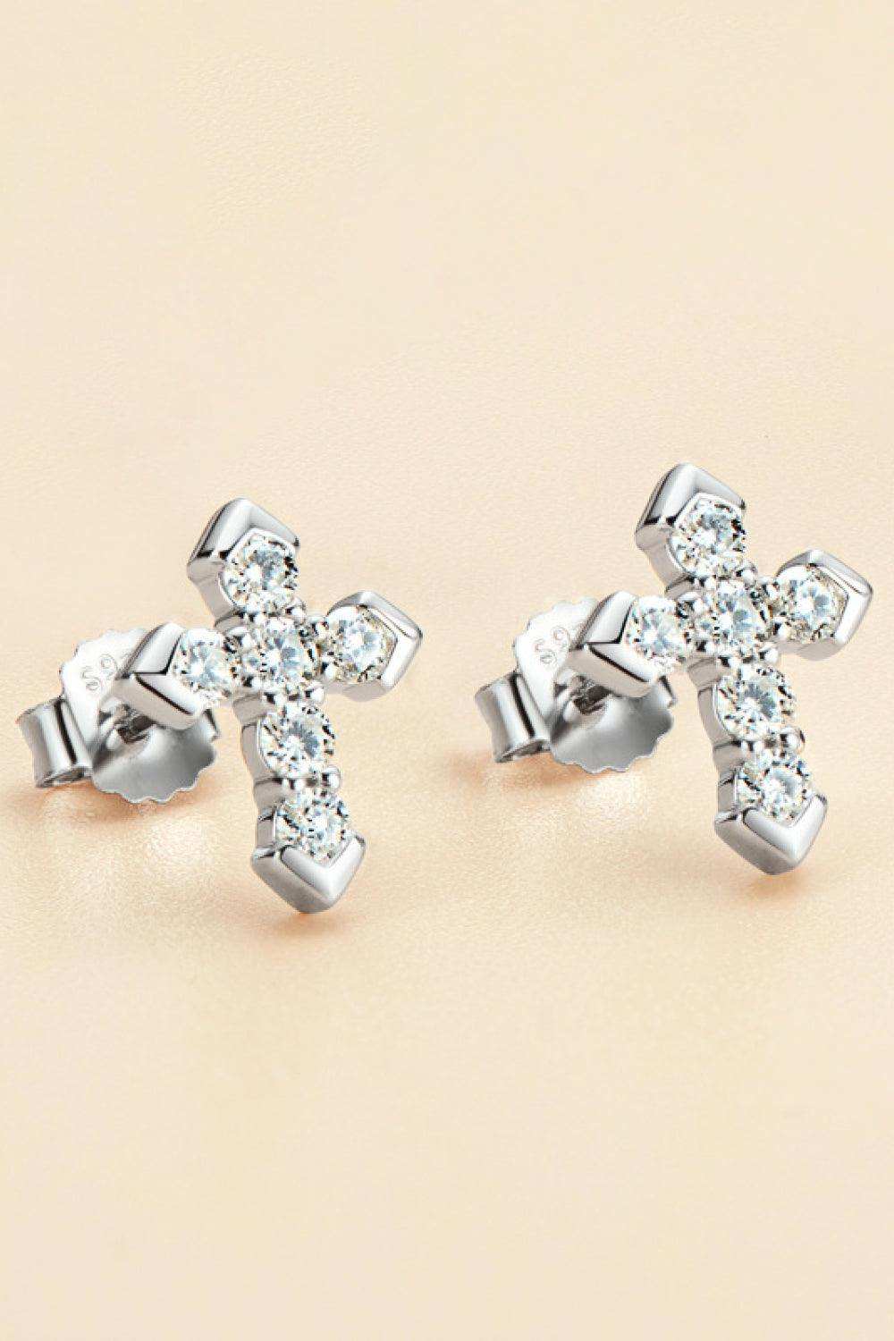 Moissanite Cross Stud Earrings - Trendsi - Flyclothing LLC