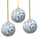 Handpainted Ornaments, Blue Floral - Pack of 3 - Asha Handicrafts - Flyclothing LLC