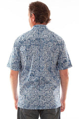 Scully Leather Farthest Point Light Blue S/S Batik Indigo Squares - Scully Leather