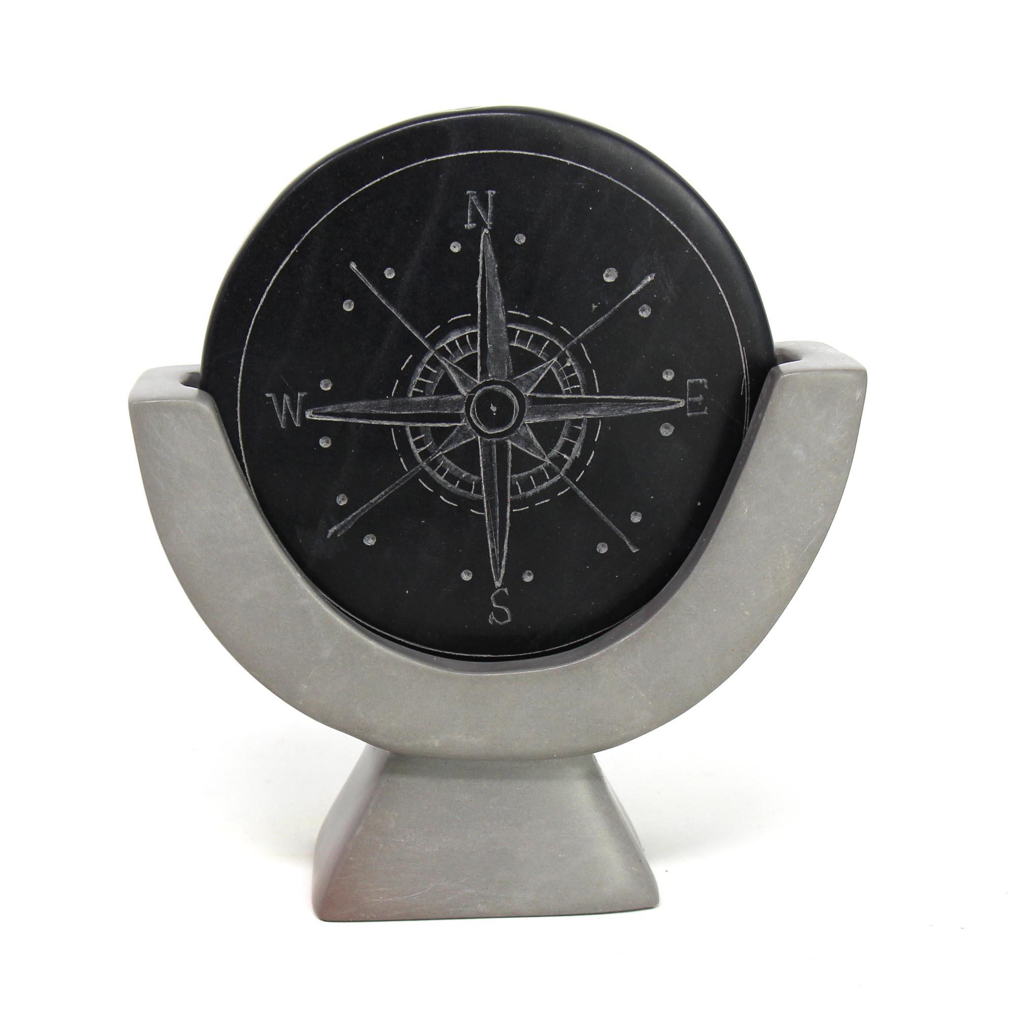 Compass Soapstone Sculpture, Dark Gray Stone - Flyclothing LLC