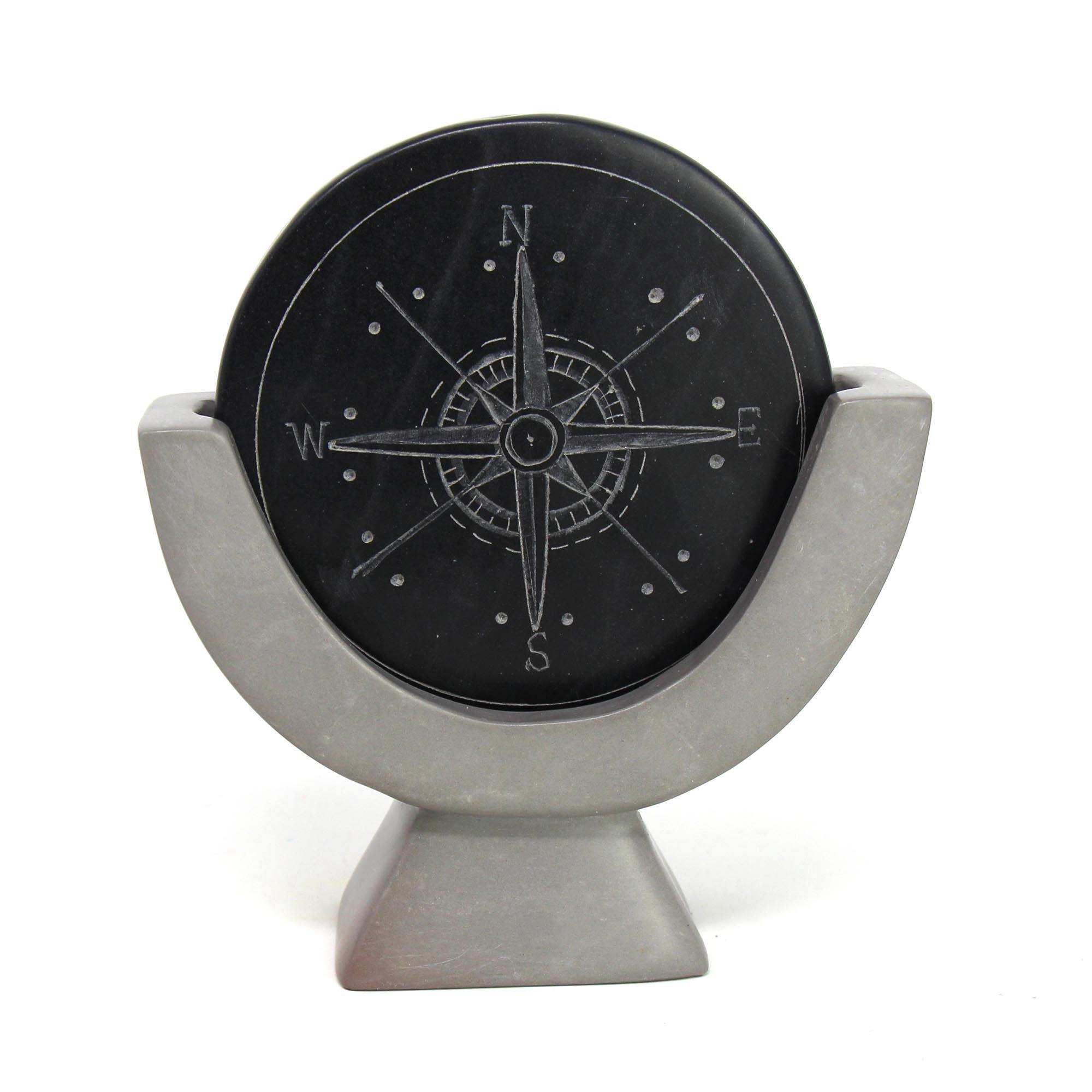 Compass Soapstone Sculpture, Dark Gray Stone - SMOLArt - Flyclothing LLC