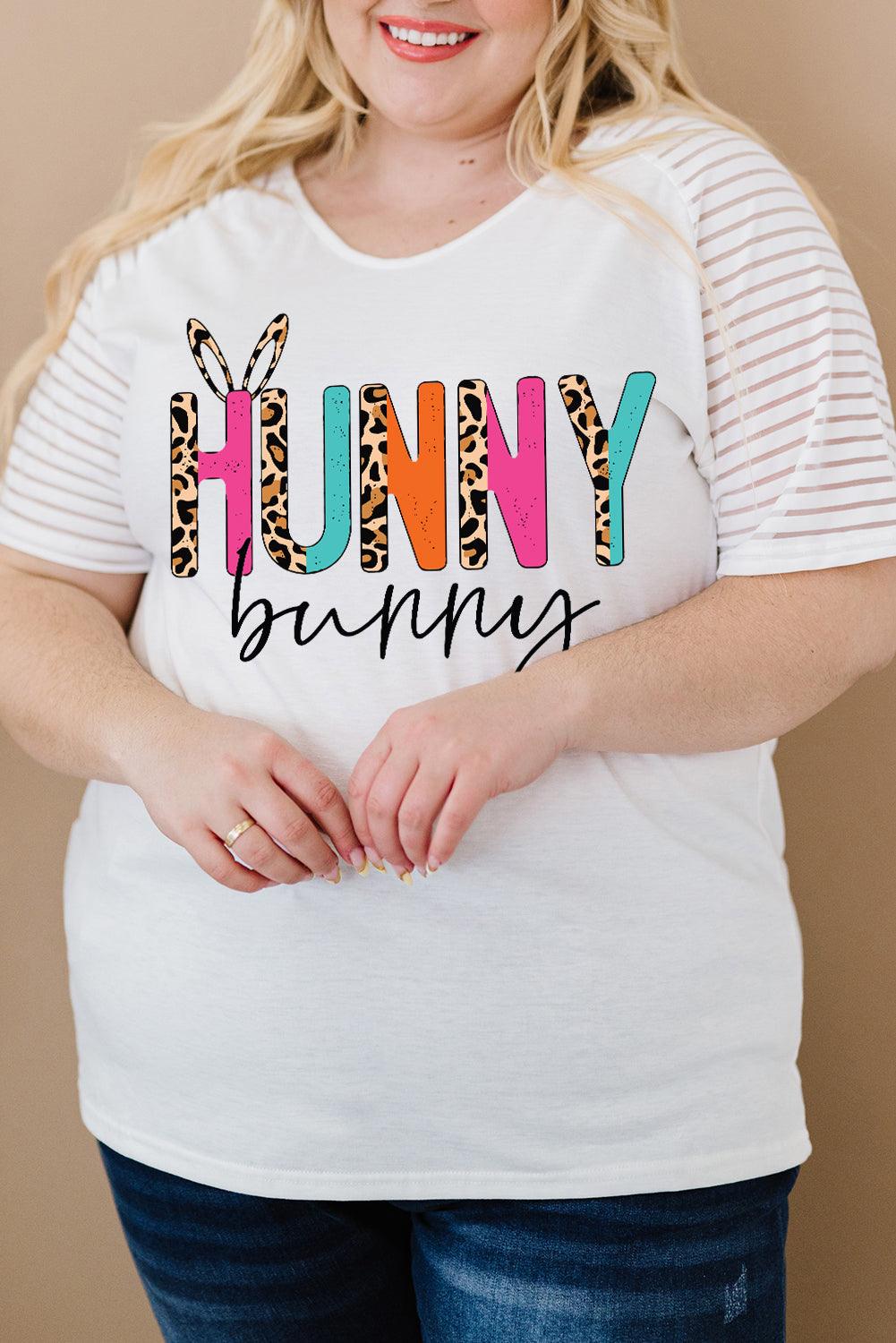 Plus Size HUNNY BUNNY Graphic Striped Tee - Flyclothing LLC