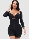 Full Size Zip Up Lace Detail Long Sleeve Shapewear - Trendsi