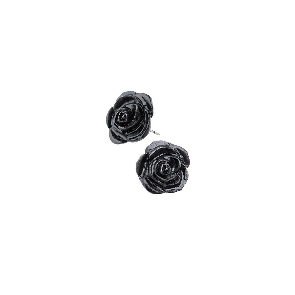 Alchemy Gothic Black Rose Stud Earrings - Flyclothing LLC