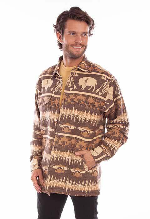 Scully Leather 100% Cotton Brown Buffalo Shirt-Jacket Jacket - Scully Leather - Flyclothing LLC