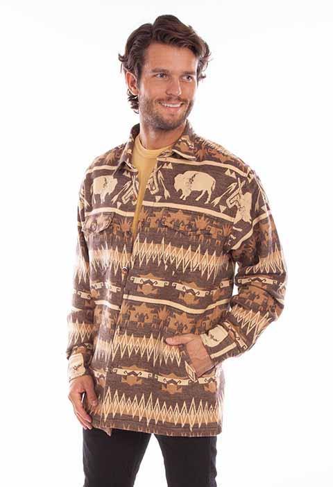 Scully Leather 100% Cotton Brown Buffalo Shirt-Jacket Jacket - Scully Leather