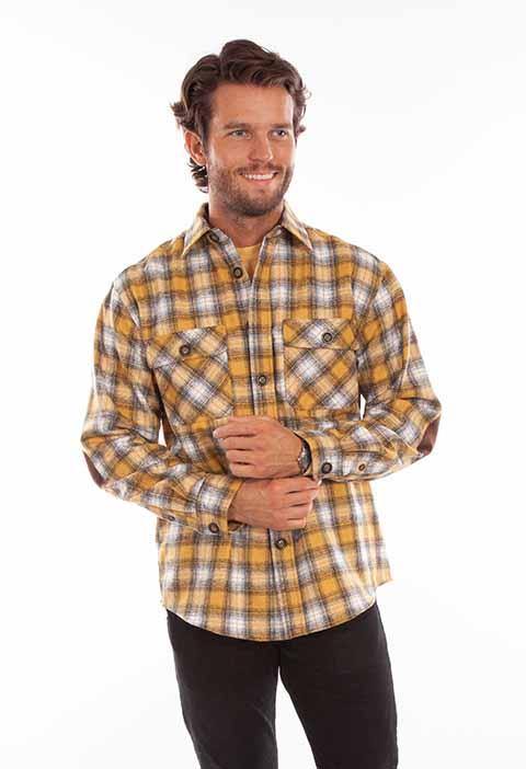 Scully Leather 80% Wool 20% Viscose Golden-Black Wool Blend Flannel Med Weight Shirt - Scully Leather