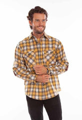 Scully Leather 80% Wool 20% Viscose Golden-Black Wool Blend Flannel Med Weight Shirt - Scully Leather