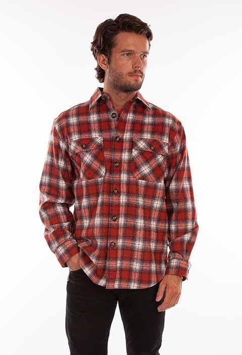 Scully Leather 80% Wool 20% Viscose Rust-Black Wool Blend Flannel Med Weight Shirt - Scully Leather