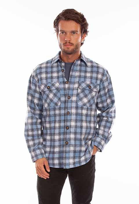Scully Leather 80% Wool 20% Viscose Slate Blue-Black Wool Blend Flannel Med Weight Shirt - Scully Leather