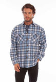 Scully Leather 80% Wool 20% Viscose Slate Blue-Black Wool Blend Flannel Med Weight Shirt - Scully Leather