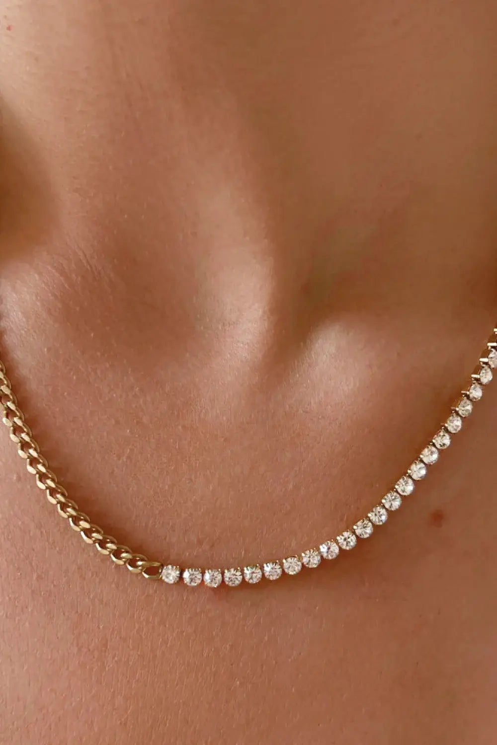 Inlaid Zircon Stainless Steel Necklace - Trendsi - Flyclothing LLC