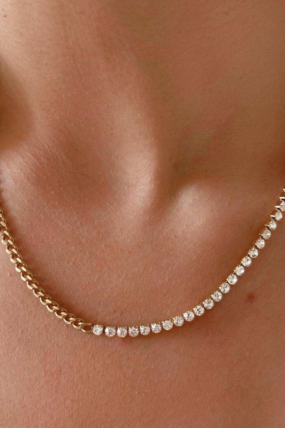 Inlaid Zircon Stainless Steel Necklace - Trendsi - Flyclothing LLC