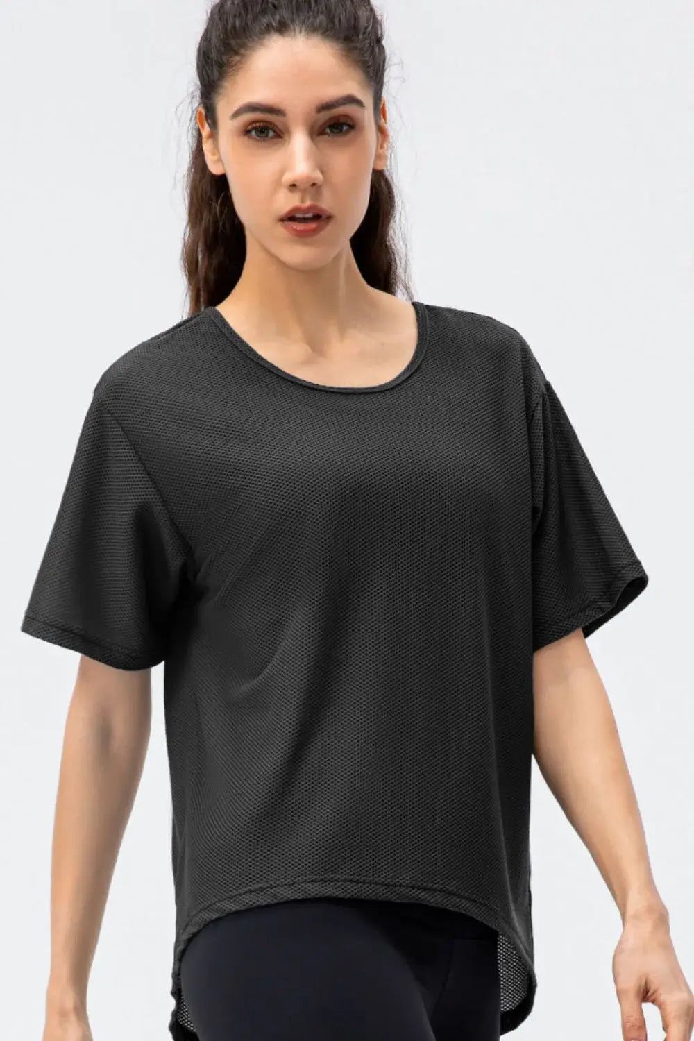 Round Neck Short Sleeve Active Tee - Trendsi - Flyclothing LLC