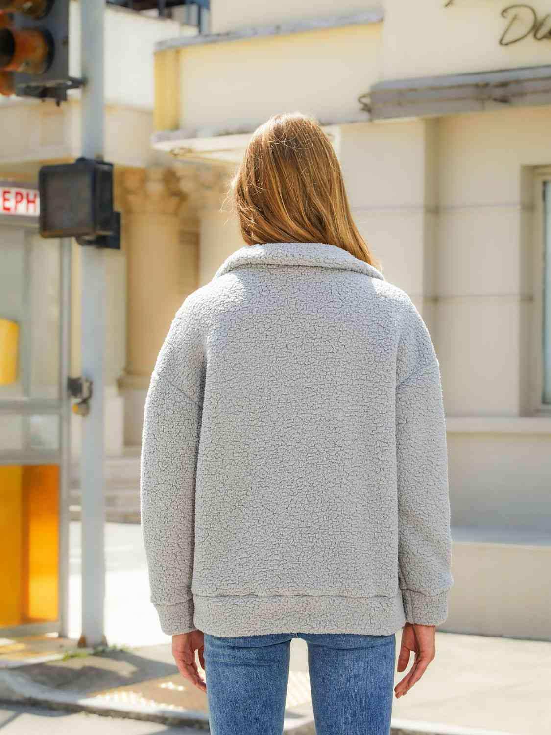 Zip-Up Collared Neck Jacket - Trendsi - Flyclothing LLC