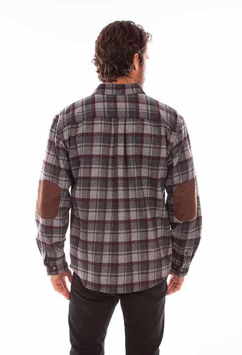 Scully Leather 80% Wool 20% Viscose Charcoal-Burgundy Wool Blend Flannel Heavy Weight Shirt - Scully Leather