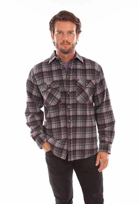 Scully Leather 80% Wool 20% Viscose Charcoal-Burgundy Wool Blend Flannel Heavy Weight Shirt - Scully Leather - Flyclothing LLC