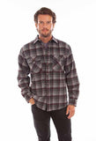 Scully Leather 80% Wool 20% Viscose Charcoal-Burgundy Wool Blend Flannel Heavy Weight Shirt - Scully Leather